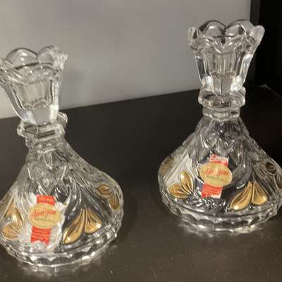 Lead crystal candlestick pair