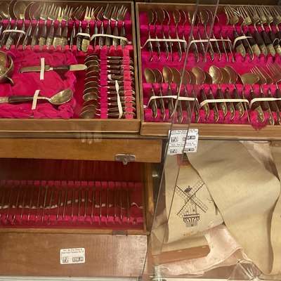 Vint. Sia Thai Brass & Rosewood Flatware for 12